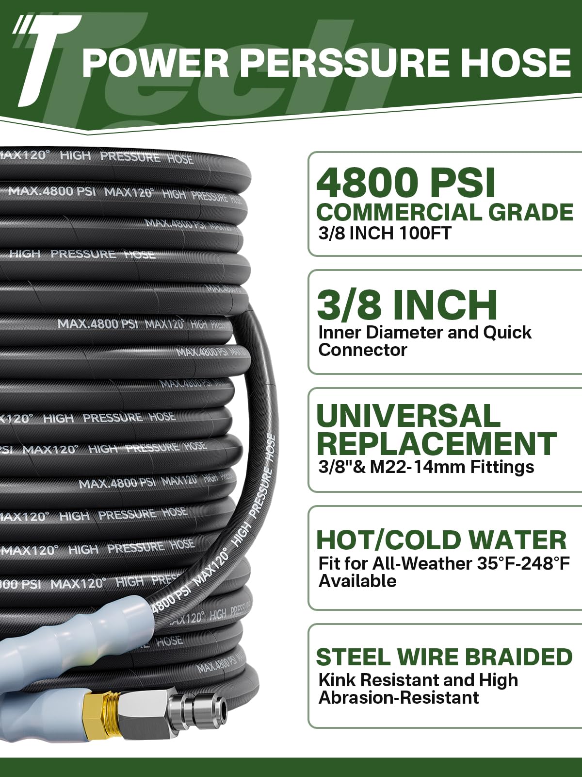 TechSweepPro coiled 100FT hose demonstrating long reach for large cleaning jobs