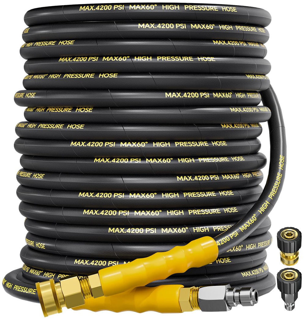 TechSweepPro front view of 75ft hose showcasing full length and packaging benefit durability