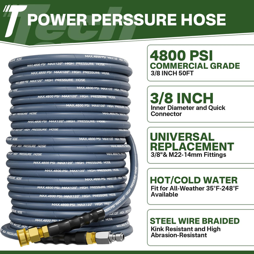 TechSweepPro hose close-up showing braided steel for maximum pressure durability