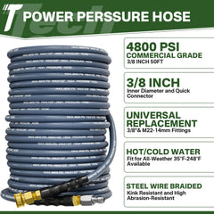 TechSweepPro hose close-up showing braided steel for maximum pressure durability