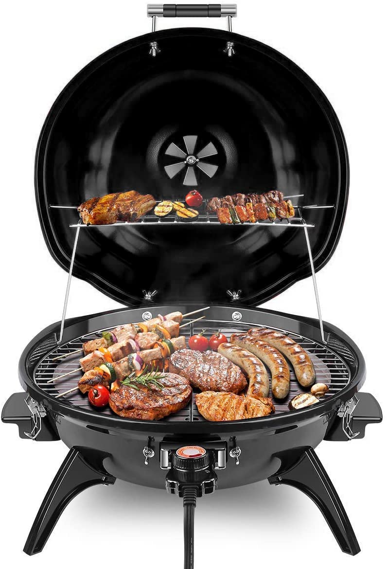 Techwood front view of countertop grill showing compact design and fast heating benefit