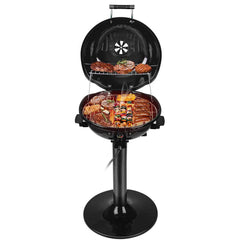 Techwood front view with stand showing compact footprint and stable base for portability