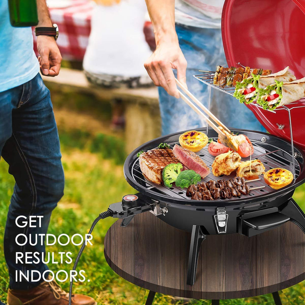 Techwood electric grill in backyard use showing apartment-friendly outdoor entertaining