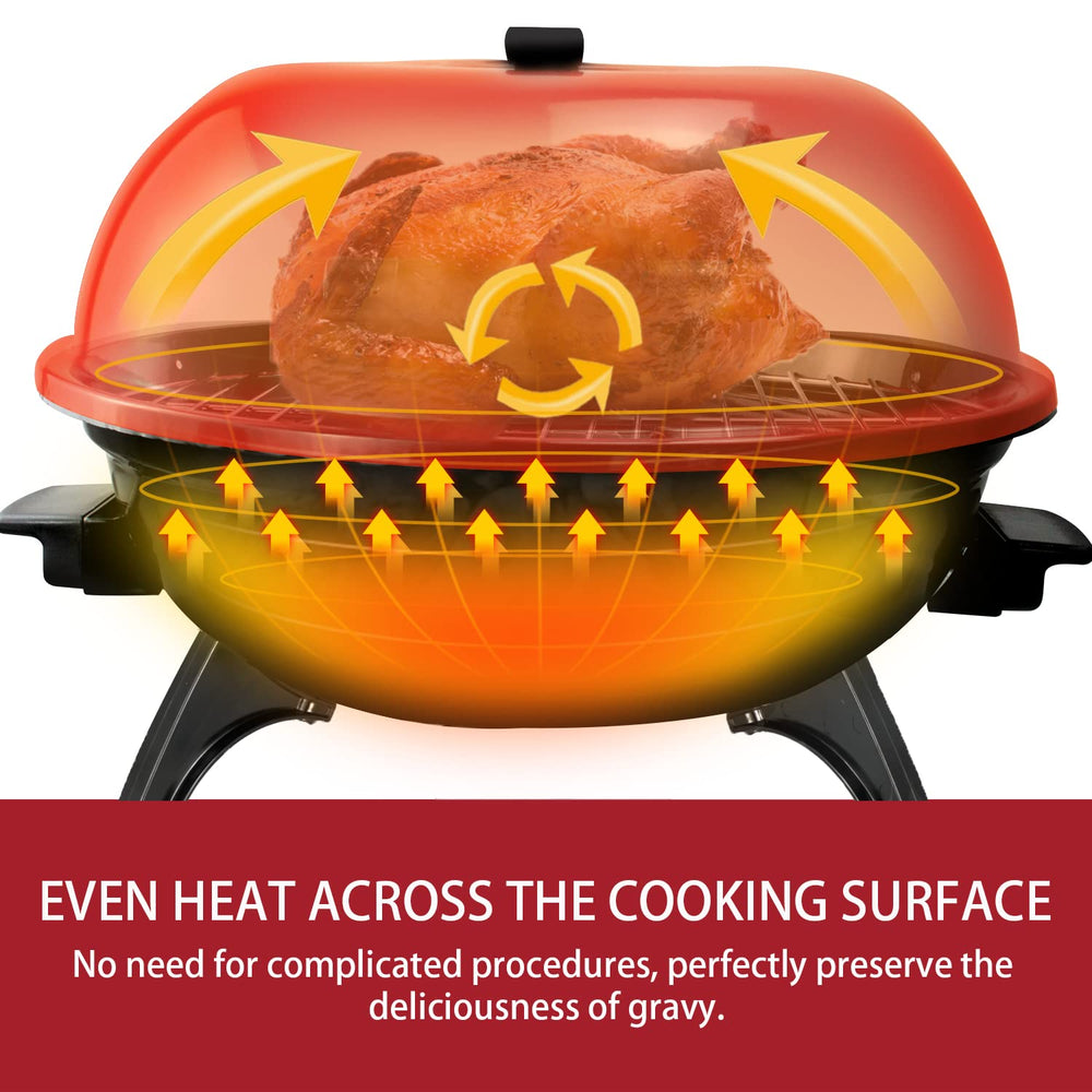 Techwood grill with food spread showing 15-serving capacity for group meals
