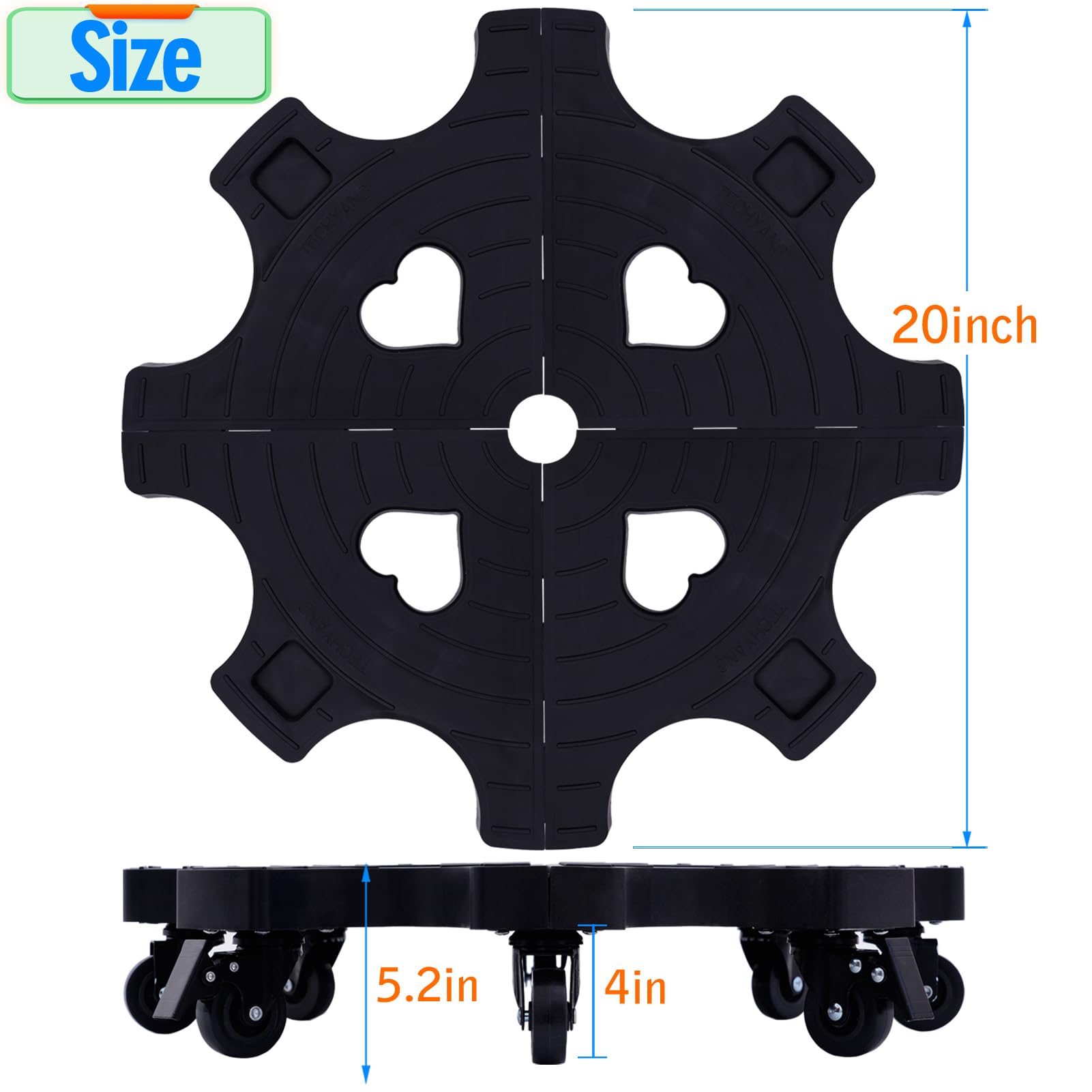 TECHYANG close-up of 3-inch caster wheel for smooth quiet rolling