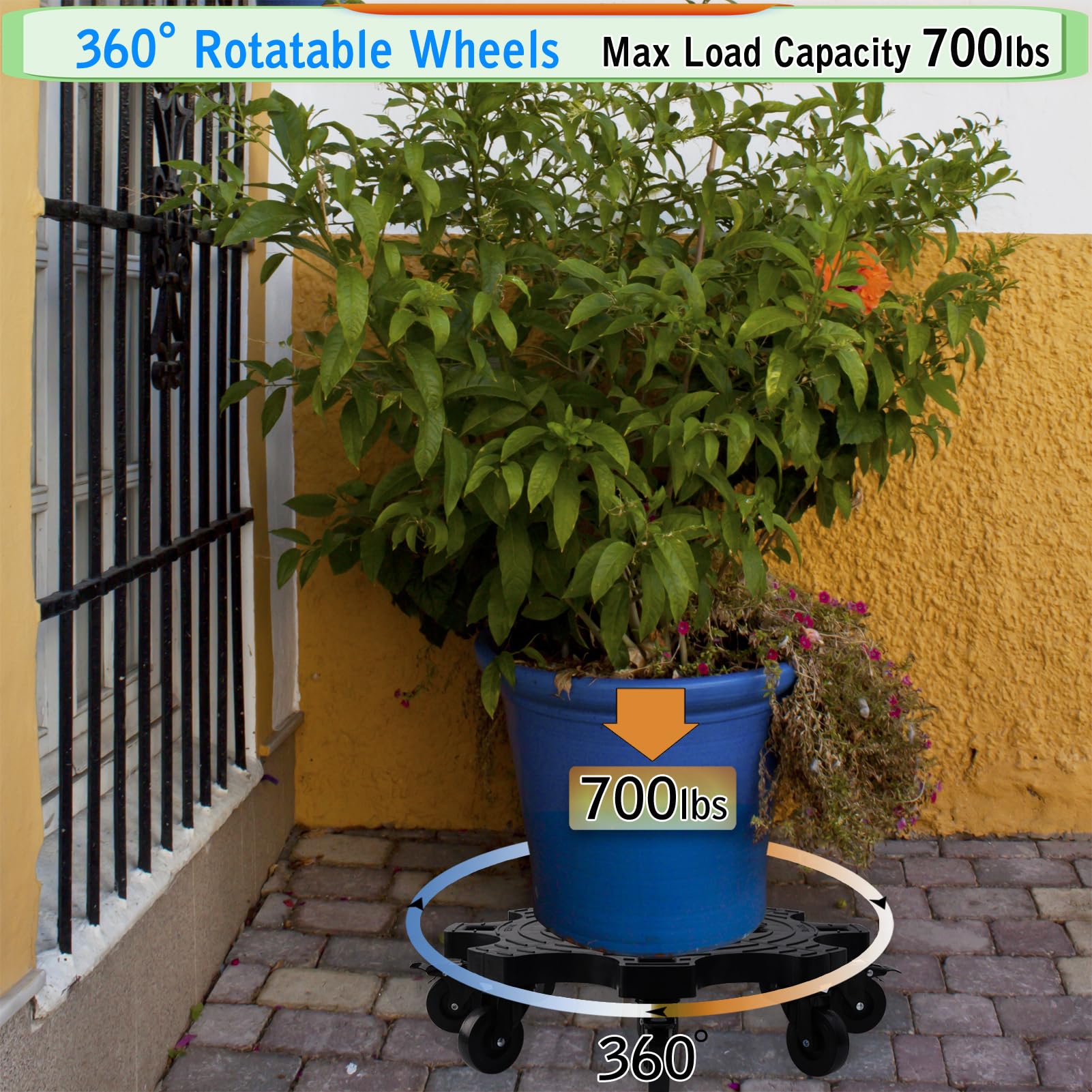 TECHYANG locked caster engaged to secure heavy planter safely