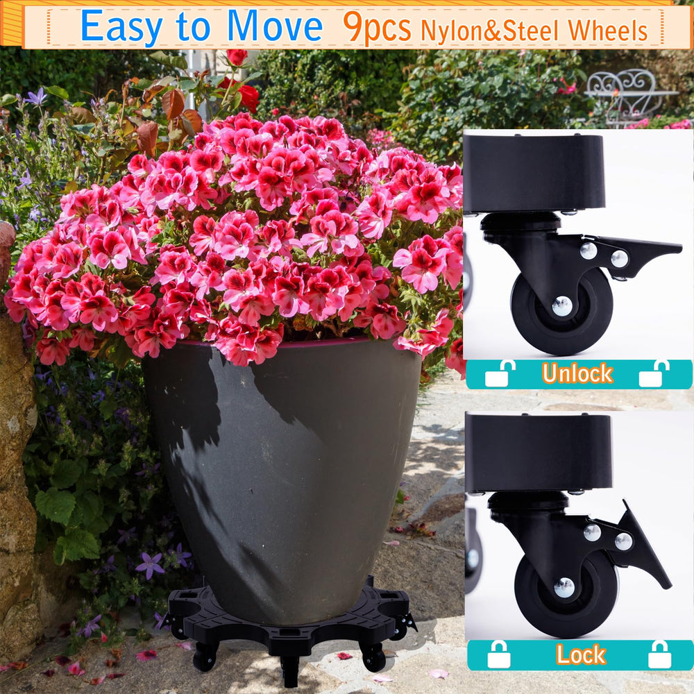 TECHYANG dolly supporting a heavy ceramic pot showing strength and floor protection benefit