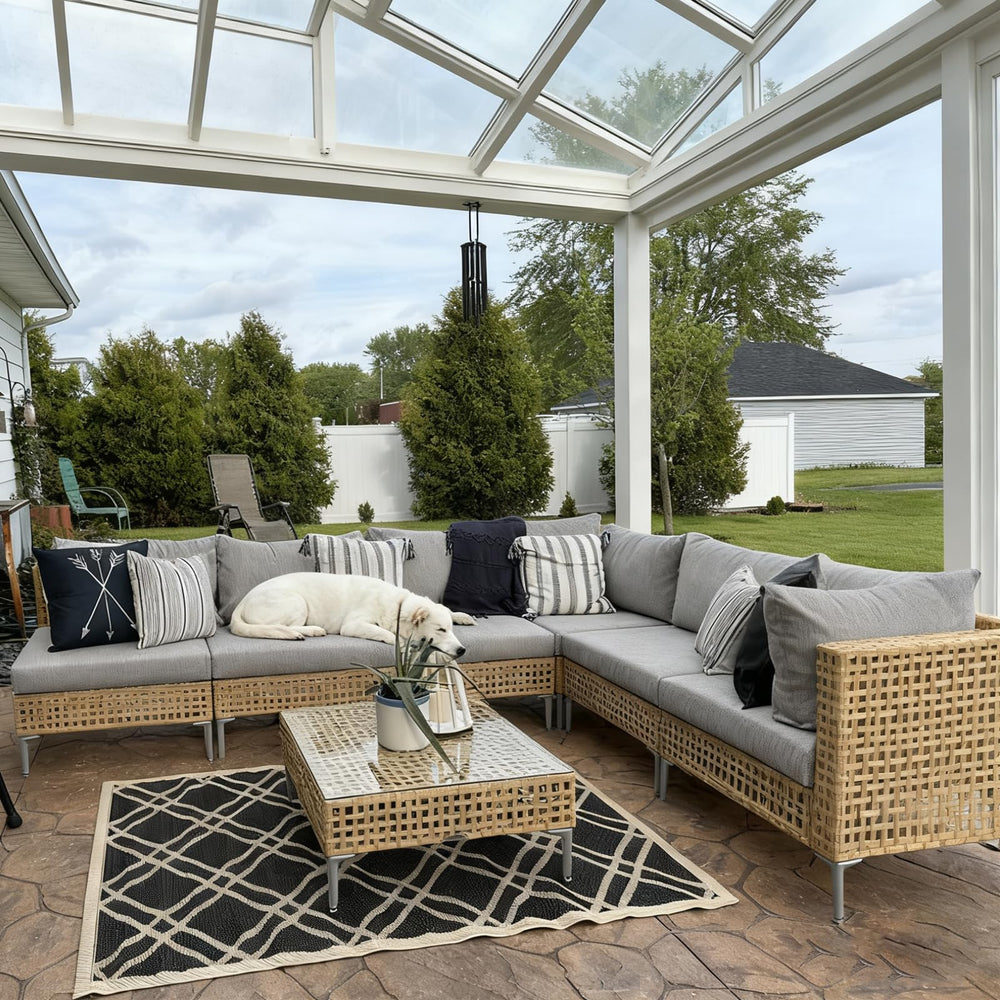 TECOSARA outdoor patio scene with covers creating cohesive neutral style