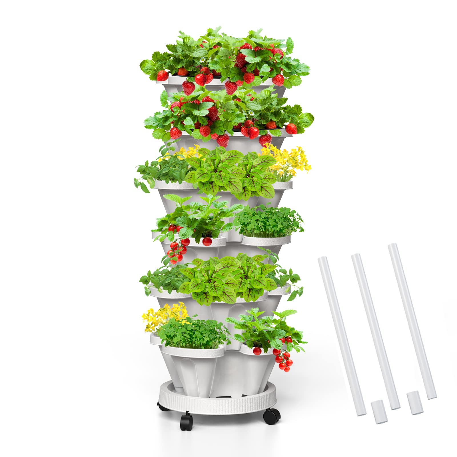 Tectsia 6-tier front view showing stacked planters and clean modern profile for space saving