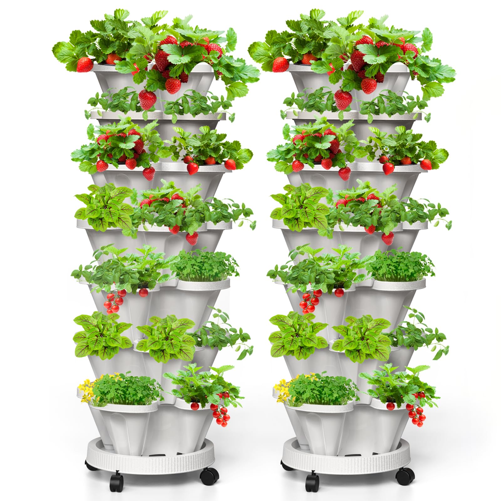 Tectsia front view of 7-tier vertical planter showing compact footprint and capacity