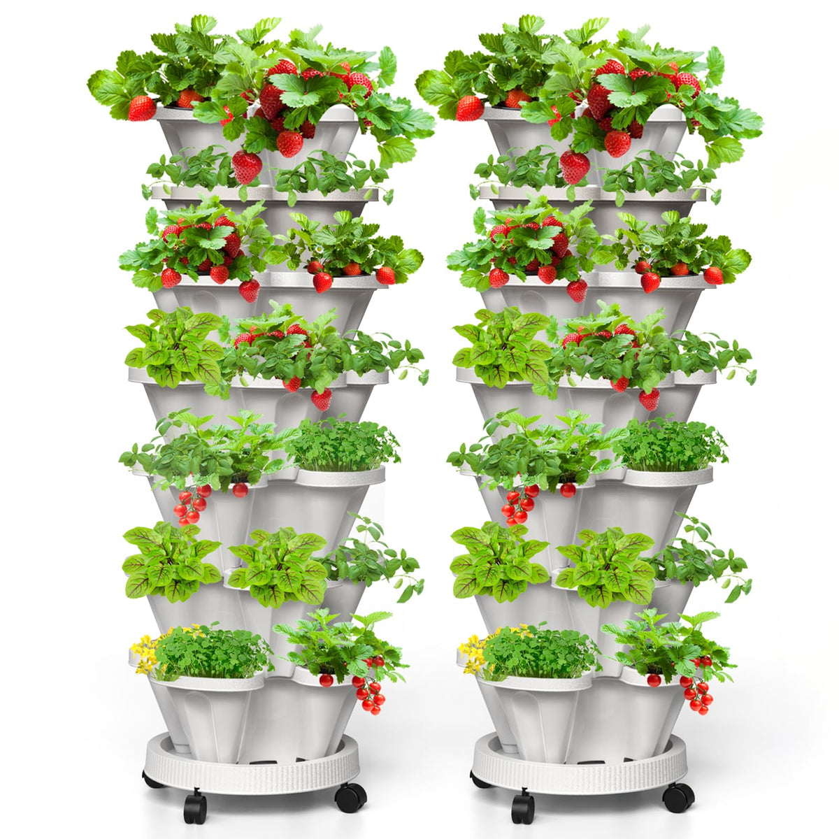 Tectsia front view of 7-tier vertical planter showing compact footprint and capacity