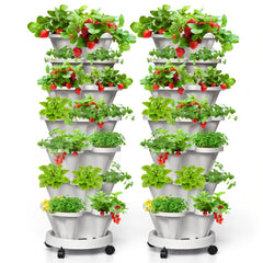 Tectsia front view of 7-tier vertical planter showing compact footprint and capacity