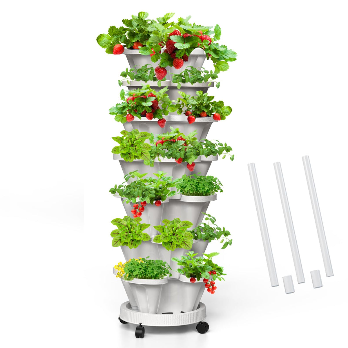 Tectsia front view of full 7-tier planter showing compact vertical planting benefit