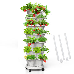 Tectsia front view of full 7-tier planter showing compact vertical planting benefit