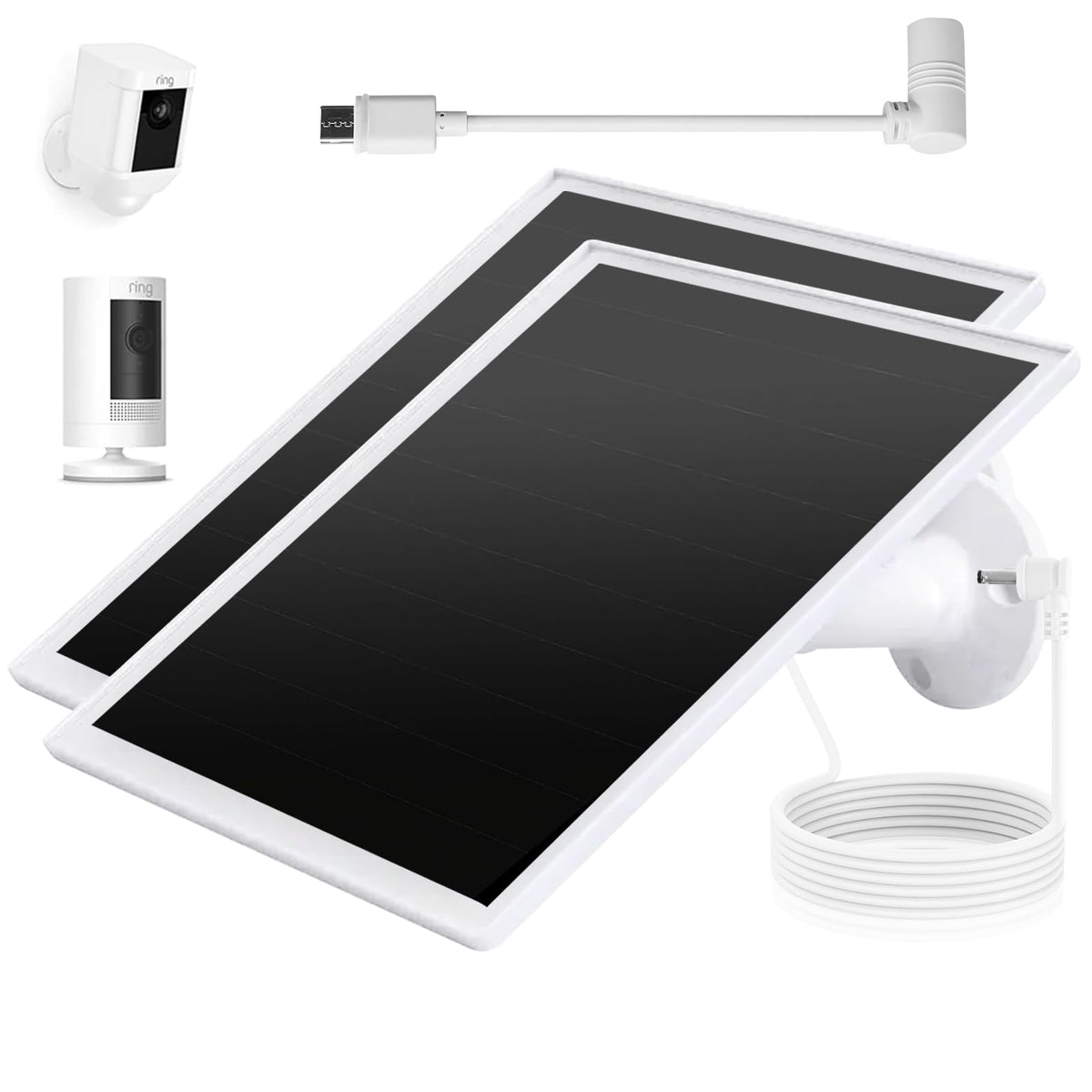 Teczckc front view of solar panel two-pack showing clean mounting and benefit of continuous charging