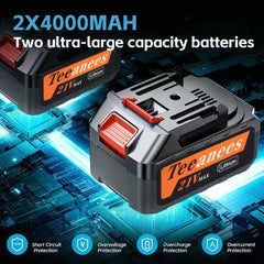 TEEANEES two 4.0Ah batteries with fast charger displayed for longer runtime benefit