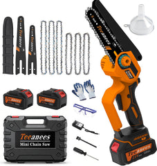 TEEANEES chainsaw front view showing compact, lightweight design and portability