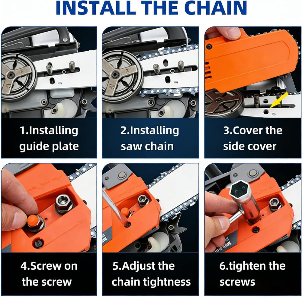 TEEANEES chains in a garden setting showing homeowner use and quieter cutting benefit