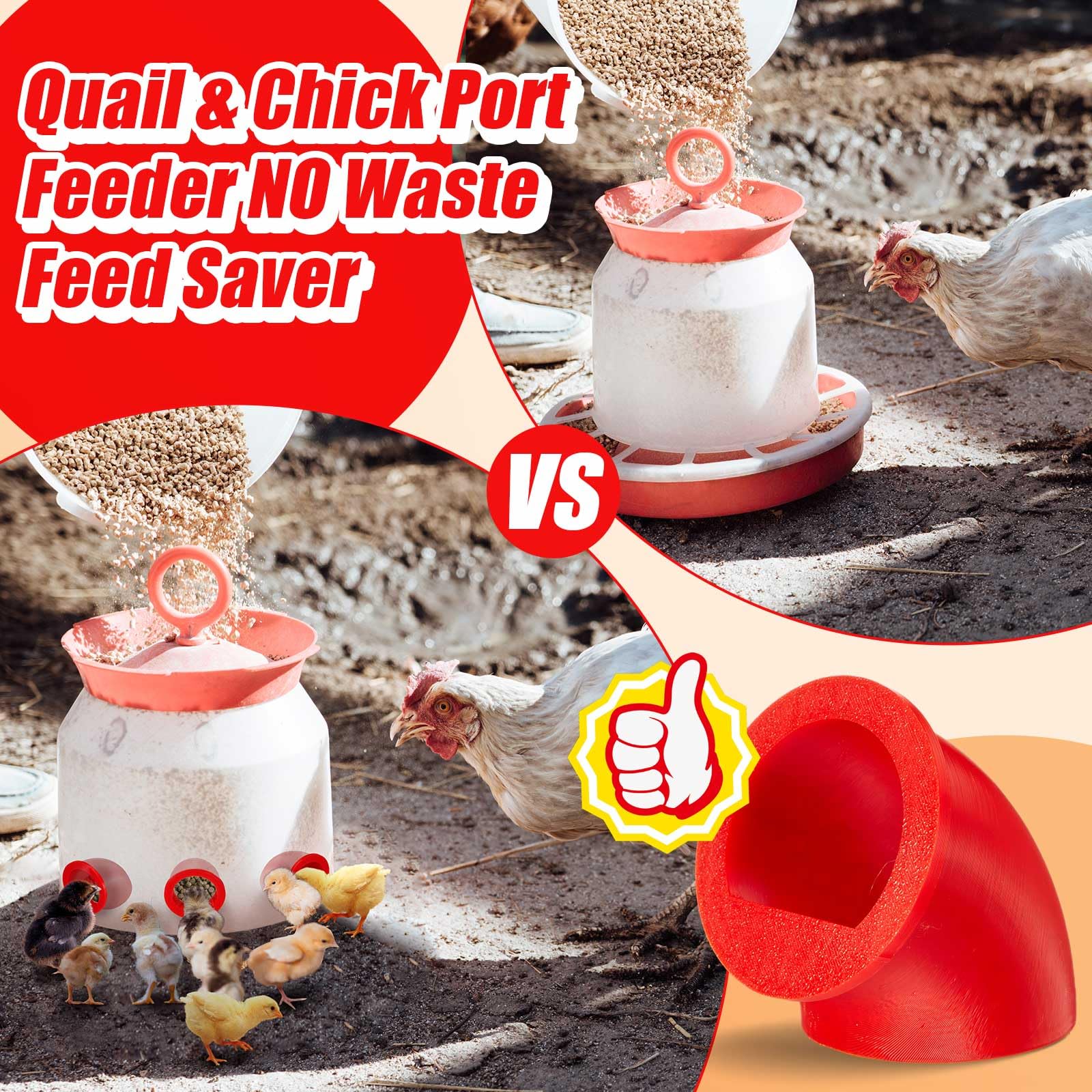 Teenyyou feeder port in use with quail reducing mess at feeding time