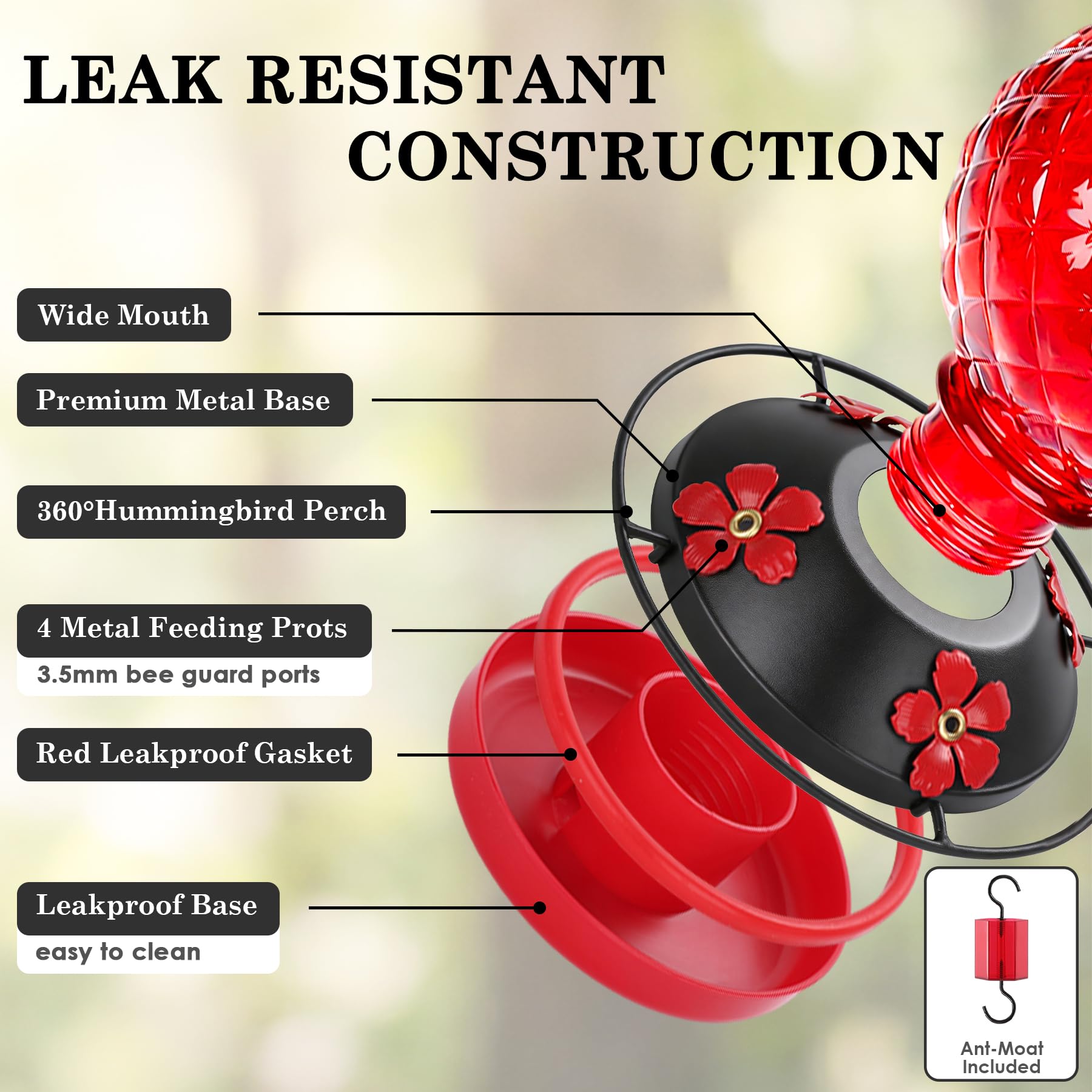 Tegarbed ant moat and gasket closeup providing insect protection and leak resistance