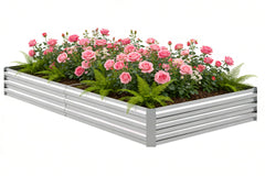 Tegarbed front view of 8x4 galvanized bed showing durable structure and neat finish