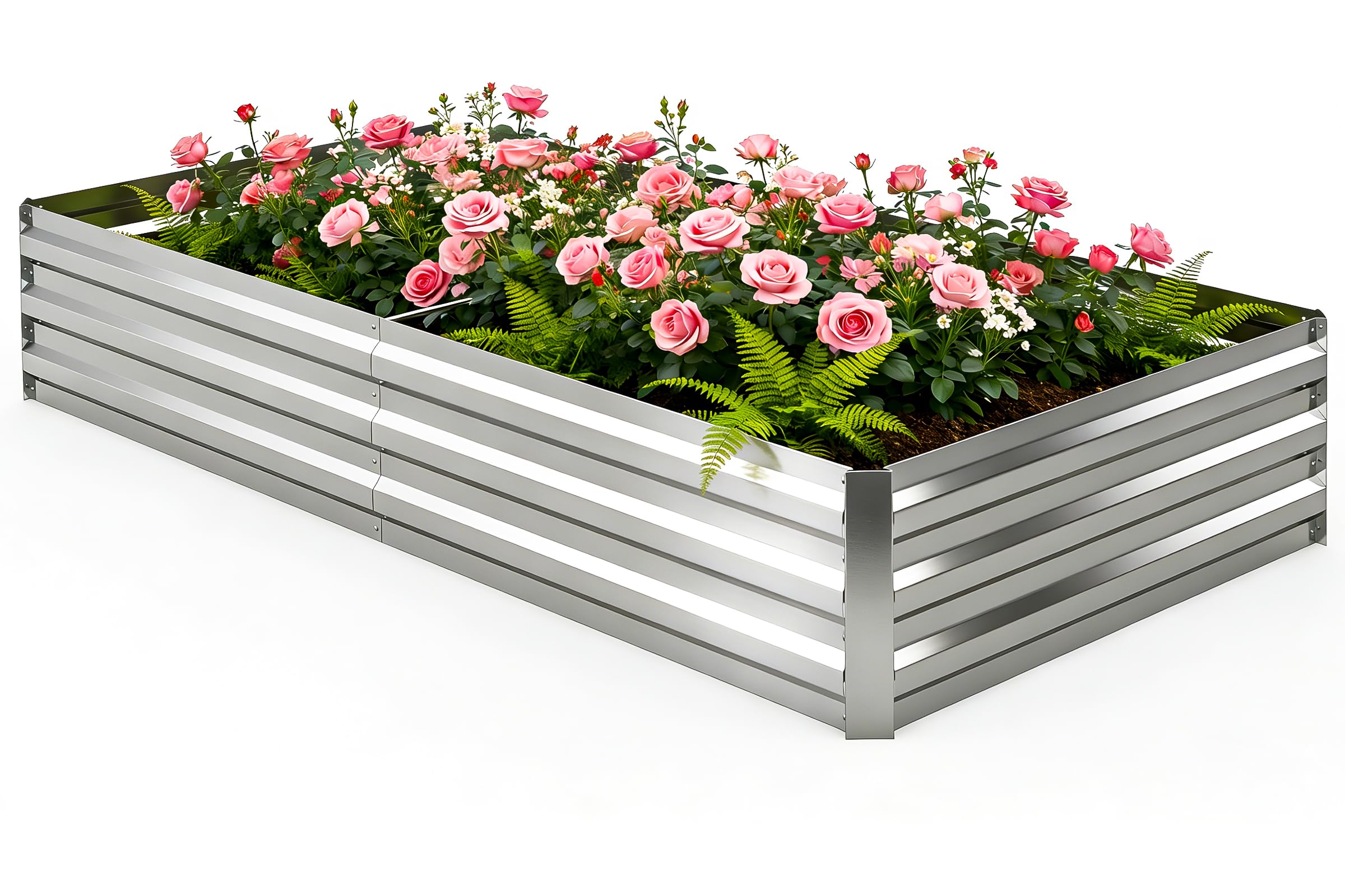Tegarbed front view of galvanized raised bed showing durable construction and clean aesthetic