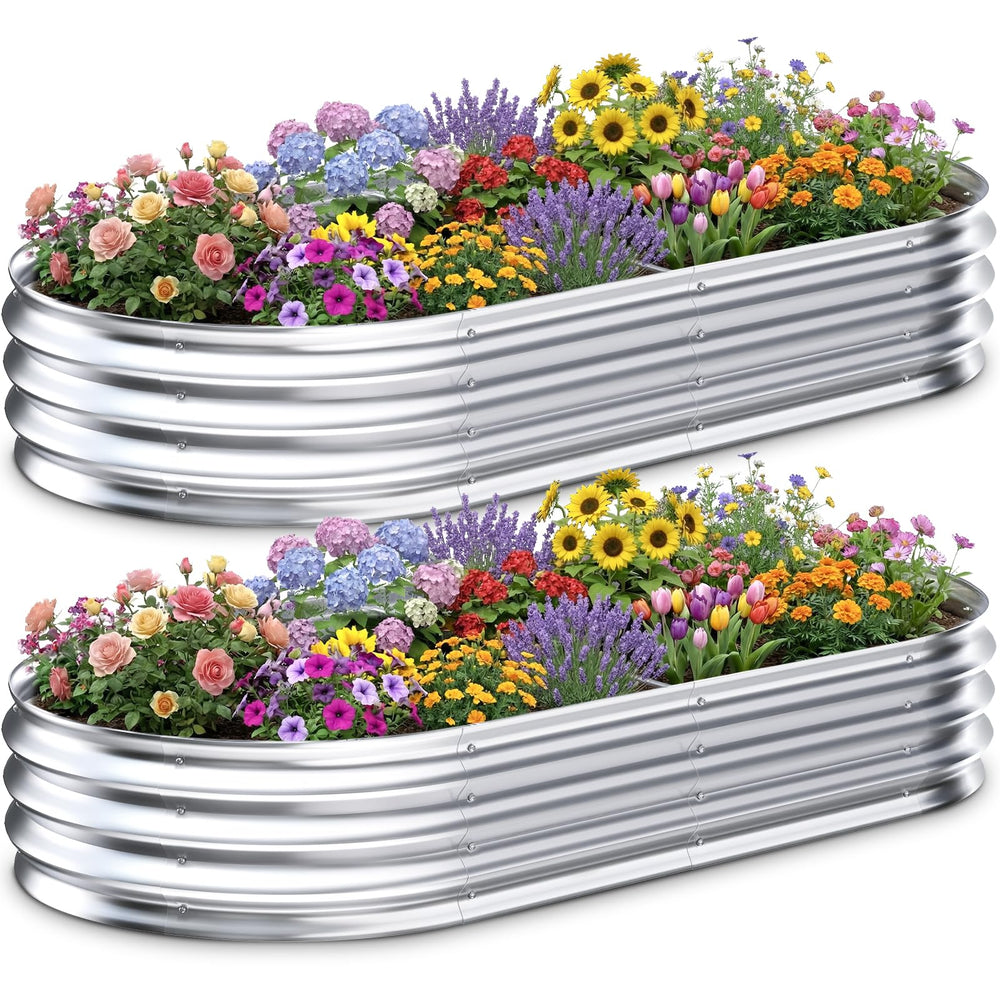 Tegarbed front view of assembled galvanized raised garden bed showing modern finish and stable structure
