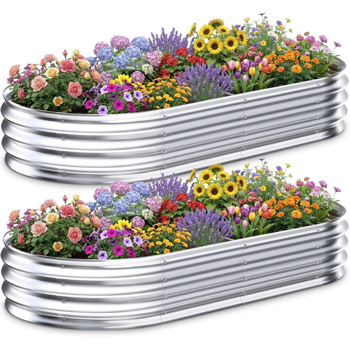 Tegarbed front view of assembled galvanized raised garden bed showing modern finish and stable structure