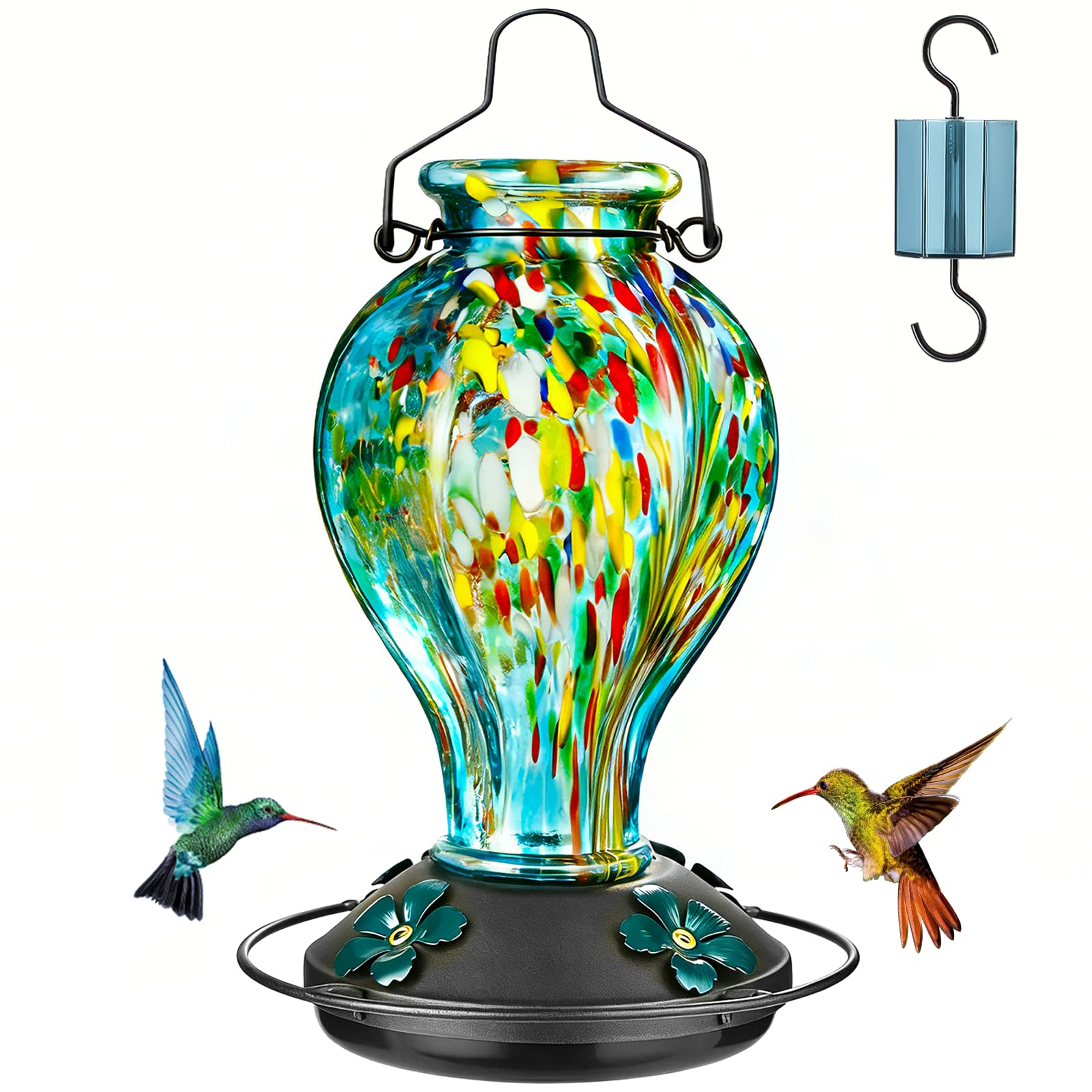 Tegarbed front view showing feeder shape and hanging loop, elegant outdoor display