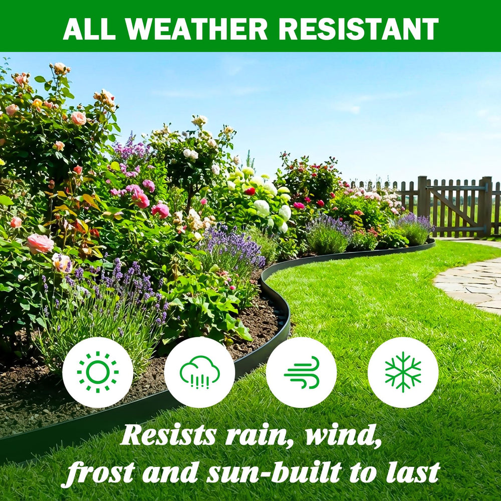 Tegarbed edging installed along flower bed creating neat separation and mulch containment