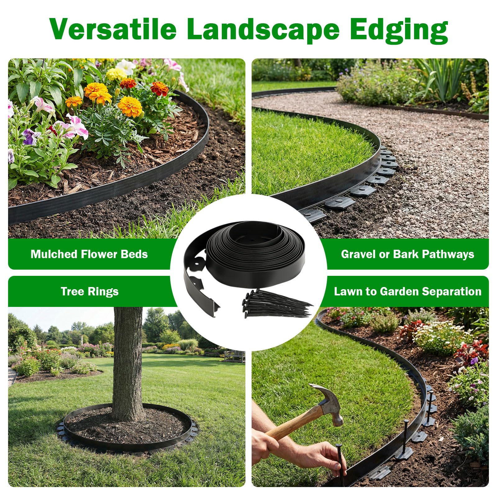 Tegarbed edging next to ruler and hands showing 2-inch height for scale and planning