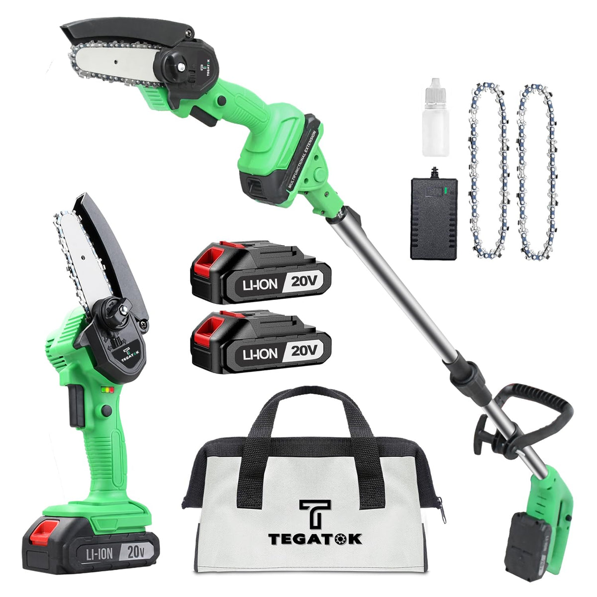 Tegatok front view showing compact 2-in-1 pole saw benefits portability