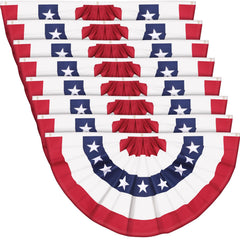 Tegeme front view pleated fan flag showing bright patriotic colors and neat pleats