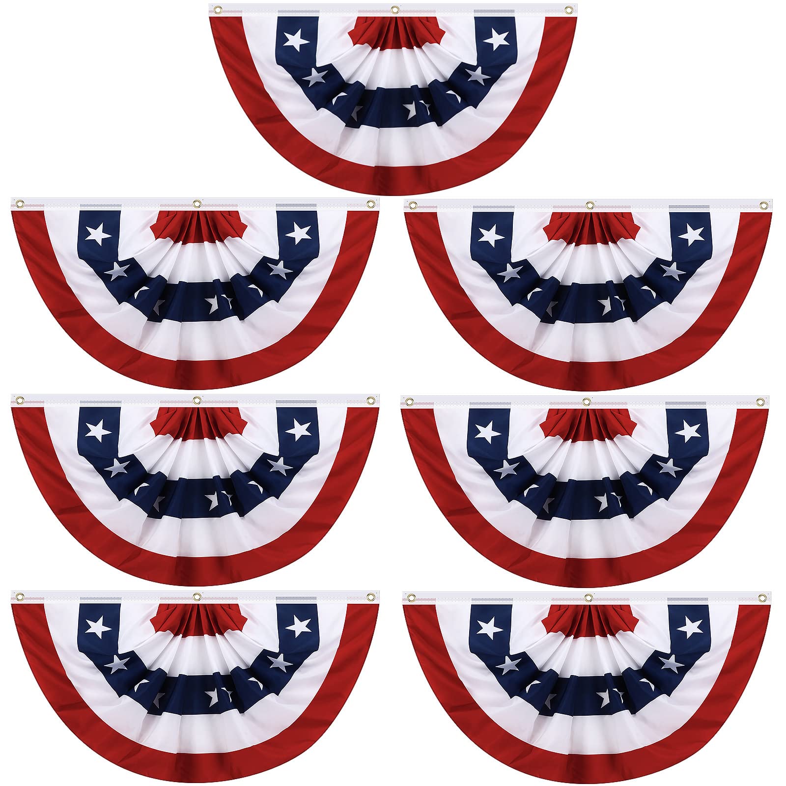 Tegeme front view pleated half fan bunting showing patriotic curb appeal