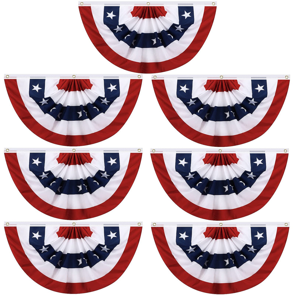 Tegeme front view pleated half fan bunting showing patriotic curb appeal