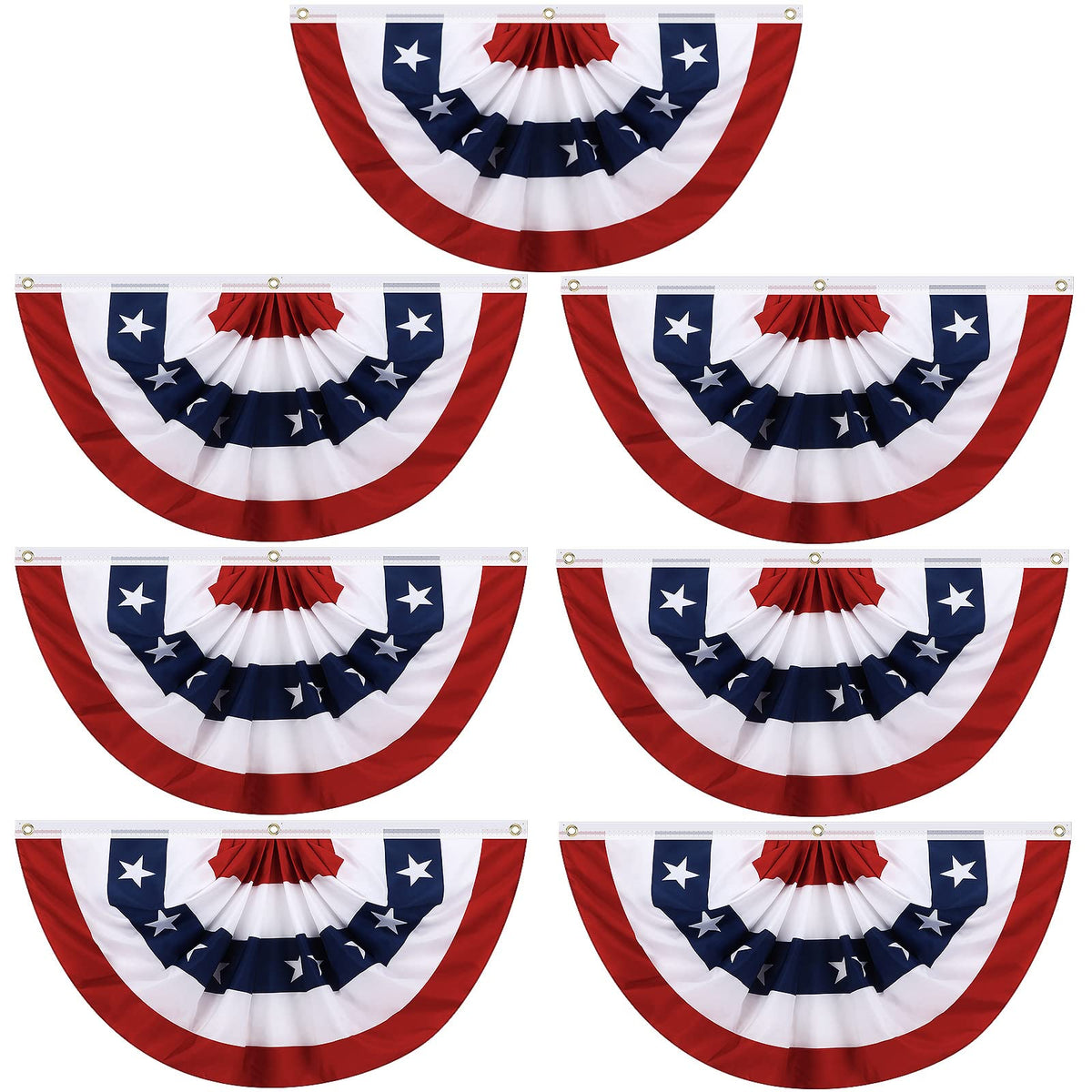 Tegeme front view pleated half fan bunting showing patriotic curb appeal