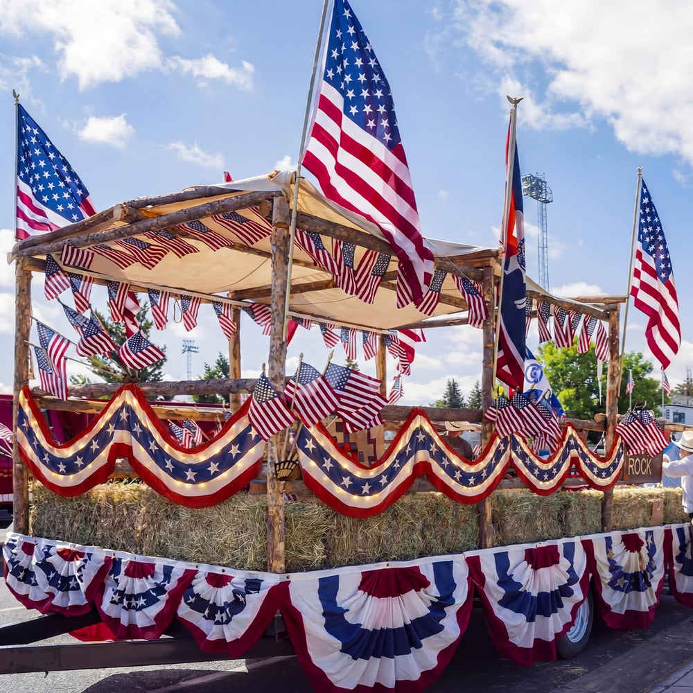 Tegeme bunting displayed in daylight showing vivid red white blue colors