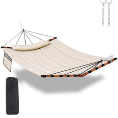 TEGERDEGER front view of beige two-person hammock showing roomy bed and aesthetic
