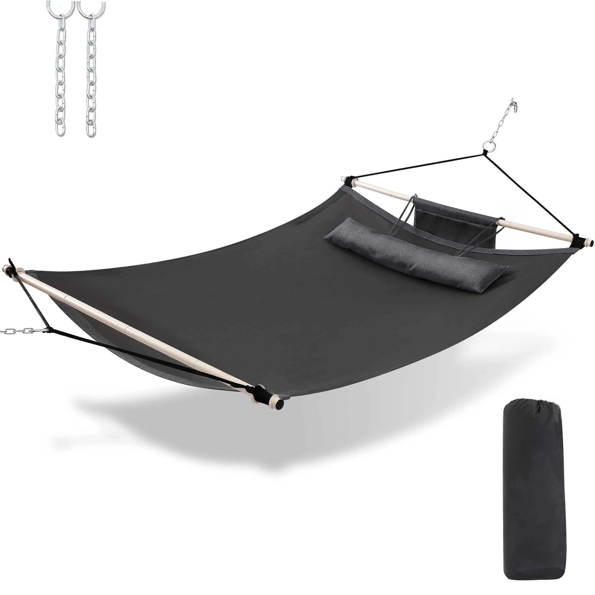 TEGERDEGER front view of gray hammock showing stable anti-flip curvature and comfort