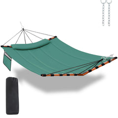 TEGERDEGER front view lake blue hammock showing full bed and spreader bar benefit relaxation