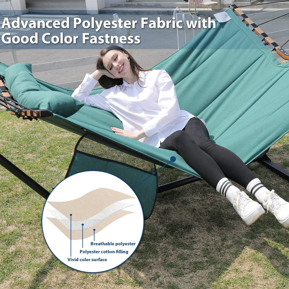 TEGERDEGER hammock in use by two people on backyard lawn showing shared comfort benefit