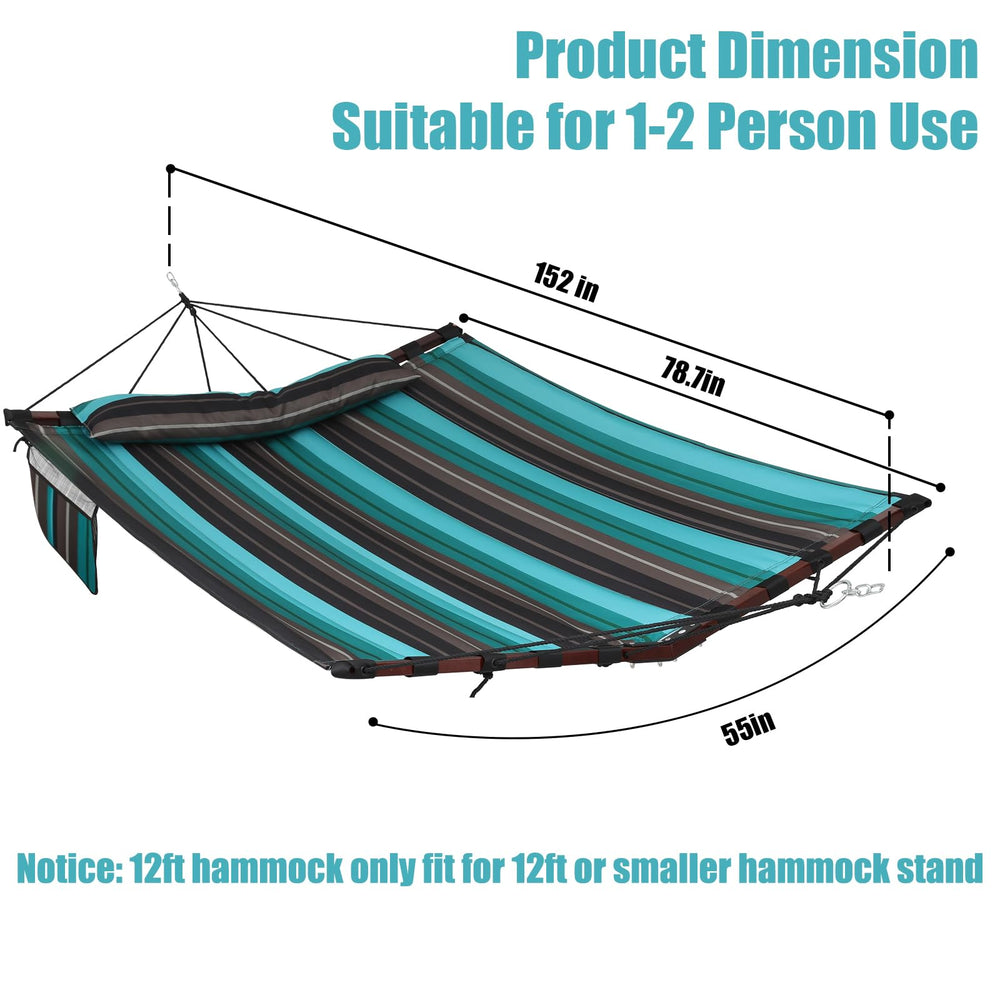 TEGERDEGER hammock mounted on a 12ft stand to illustrate size and fit compatibility