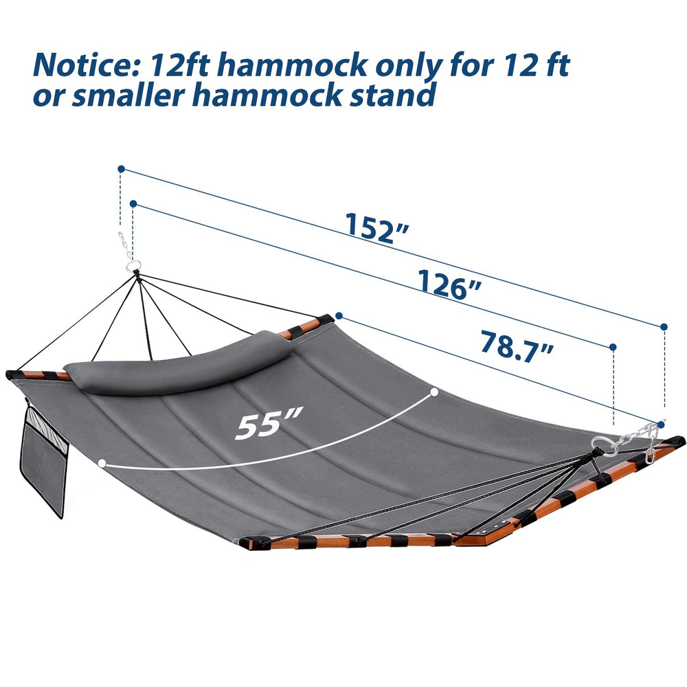 TEGERDEGER hammock mounted on 12ft stand showing correct size compatibility