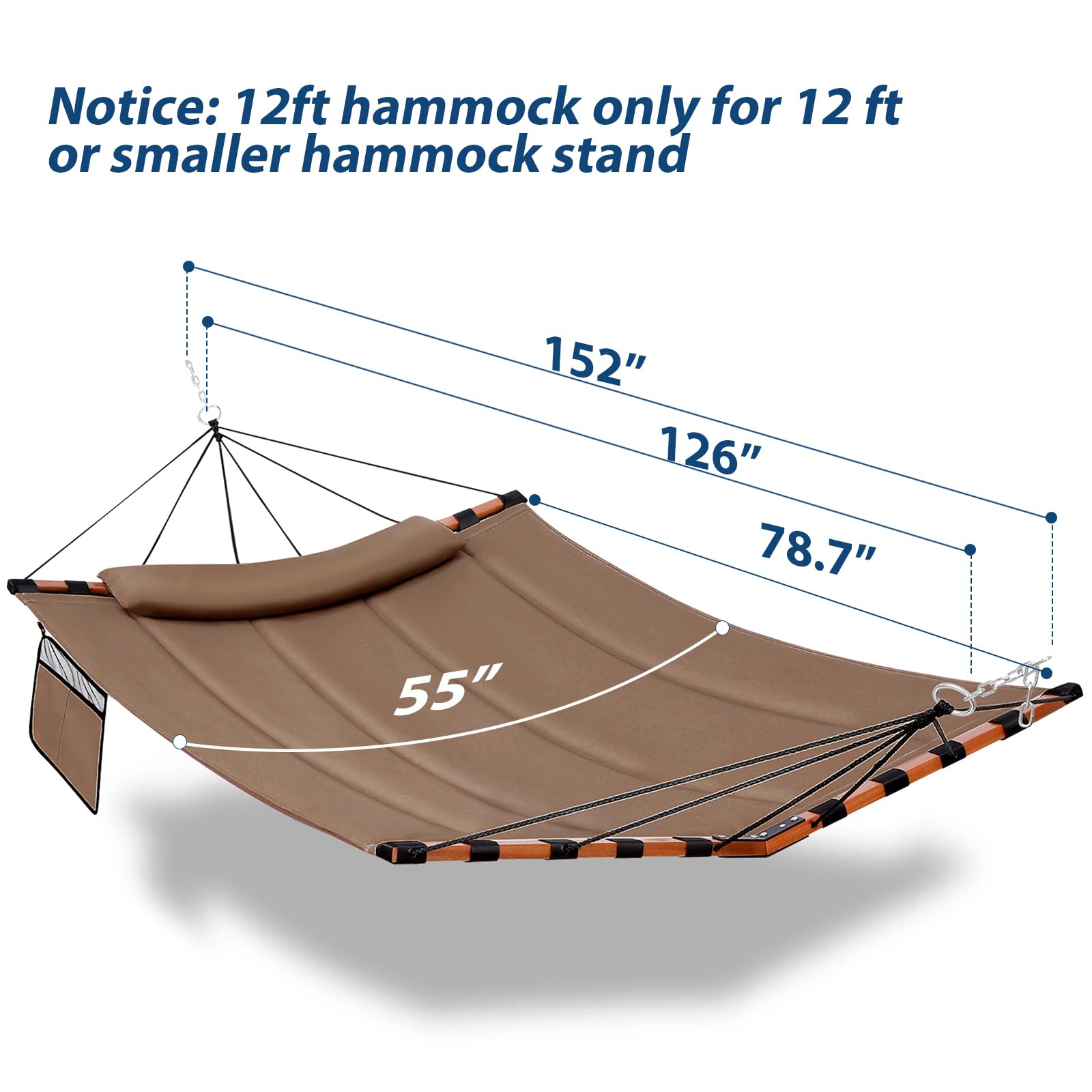 TEGERDEGER hammock size comparison with 12ft stand showing fit and scale advantage
