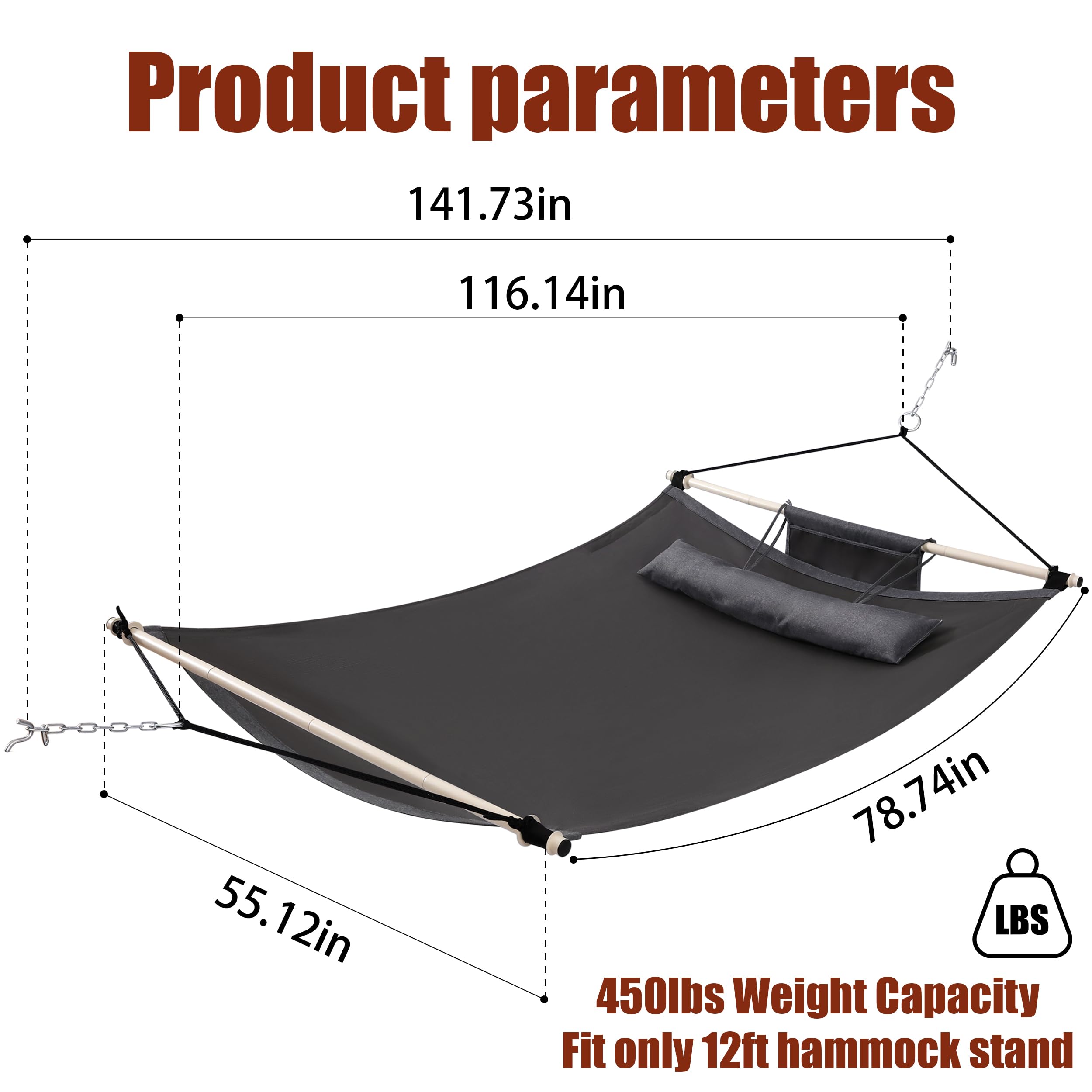 TEGERDEGER scale comparison with two people on hammock showing 450 lb capacity