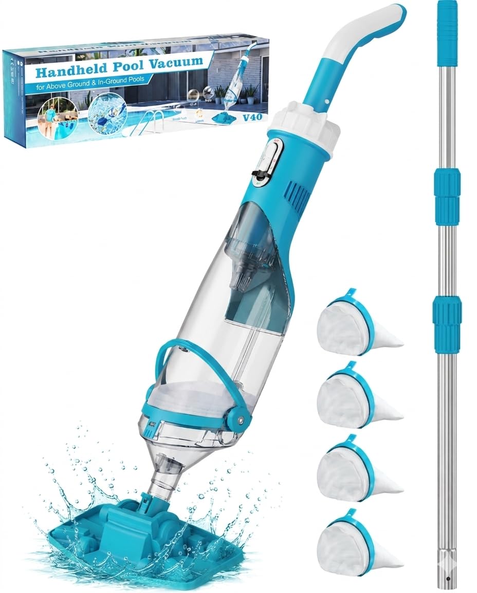 Teguy front view sky blue showing compact cordless design and easy grip