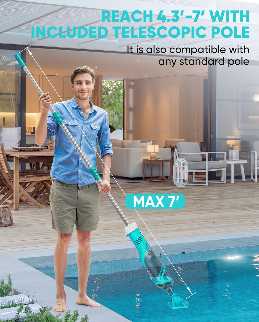 Teguy vacuum in use cleaning an above-ground pool for quick spot removal