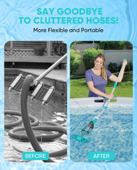 Teguy telescopic pole extended to 7 ft demonstrating reach for deeper cleaning