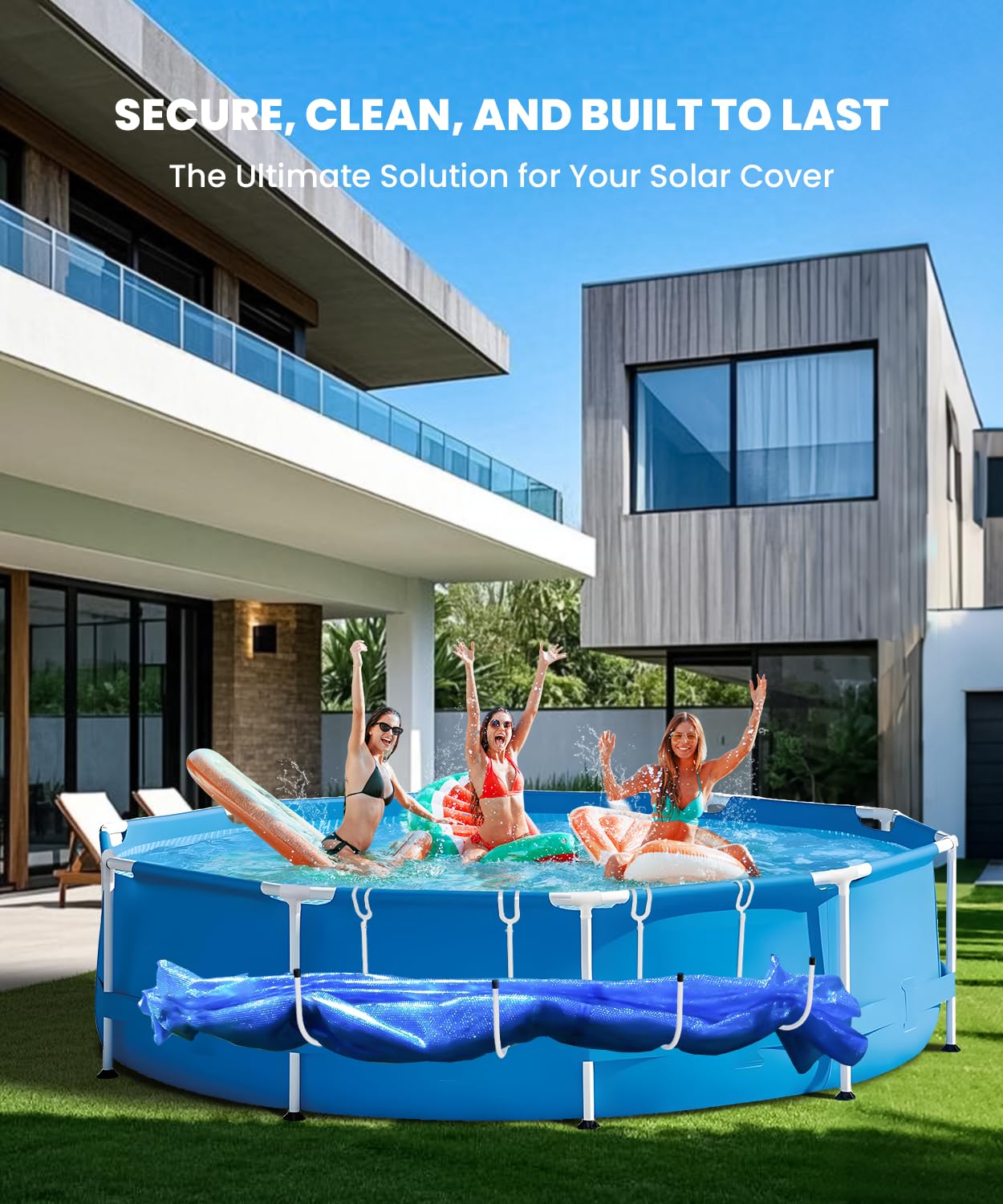Teisaiko hooks in backyard pool setting keeping cover off deck