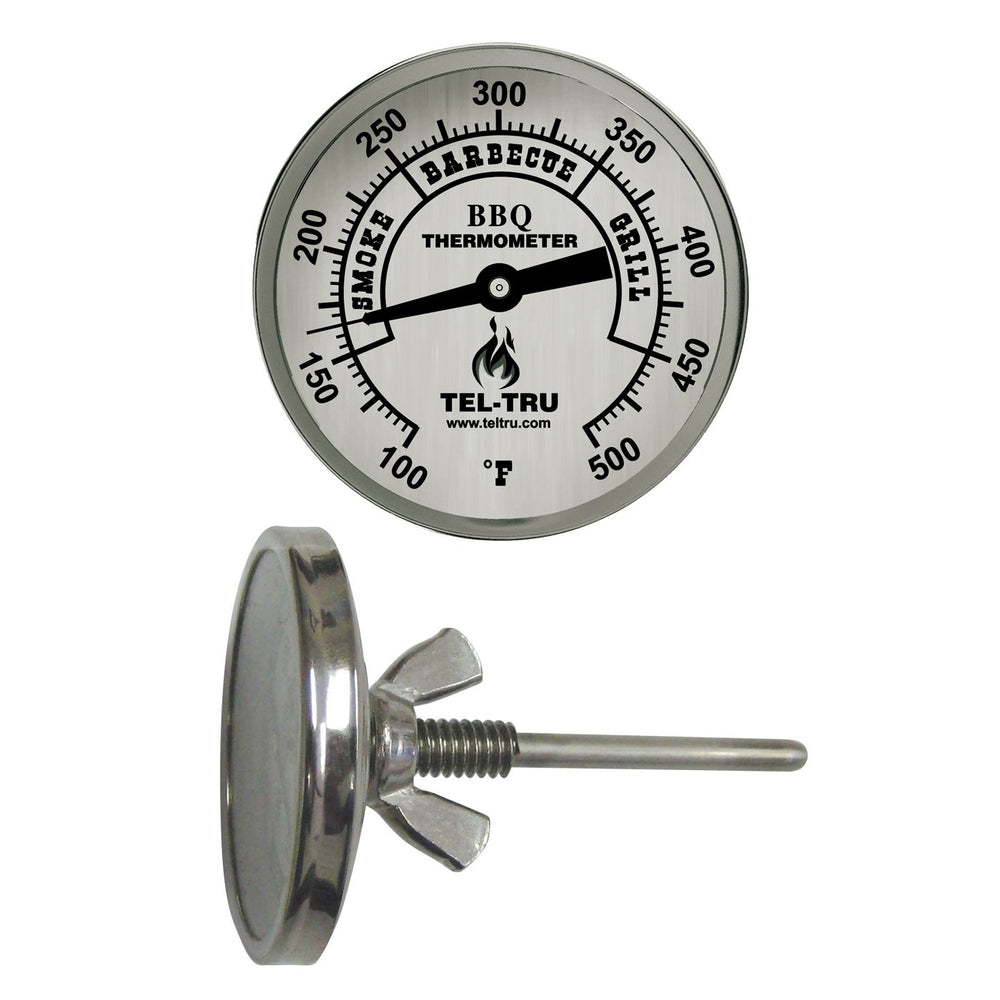 Tel-Tru front view of aluminum dial showing clear 100–500°F scale for quick reading